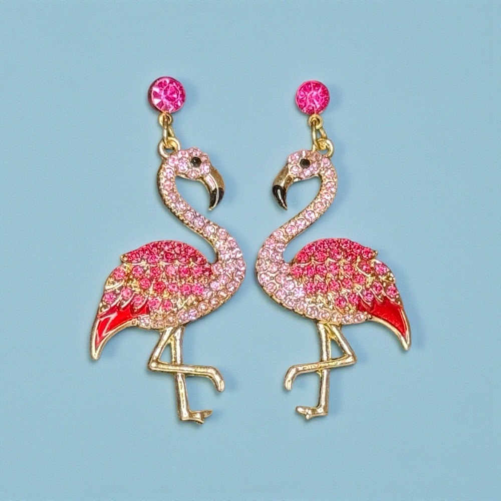 Pink Flamingo Crystal Dangle Earrings
